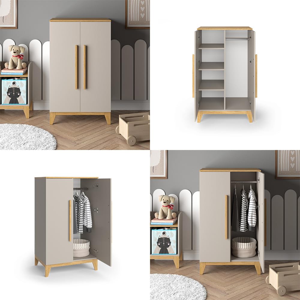 VitaliSpa Kinderkleiderschrank Malia, Cashmere/Eiche, 70 x 120 cm, mit Einlegeböden und Kleiderstange zur flexiblen Aufbewahrung