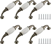 Vista 10 de 10 tiradores de cerámica color bronce/blanco para muebles de bronce antiguo, manijas de cajón central de 5 pulgadas (5.039 in) para armario