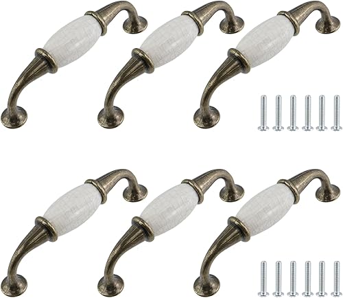 Miniatura 10 de 10 tiradores de cerámica color bronce/blanco para muebles de bronce antiguo, manijas de cajón central de 5 pulgadas (5.039 in) para armario