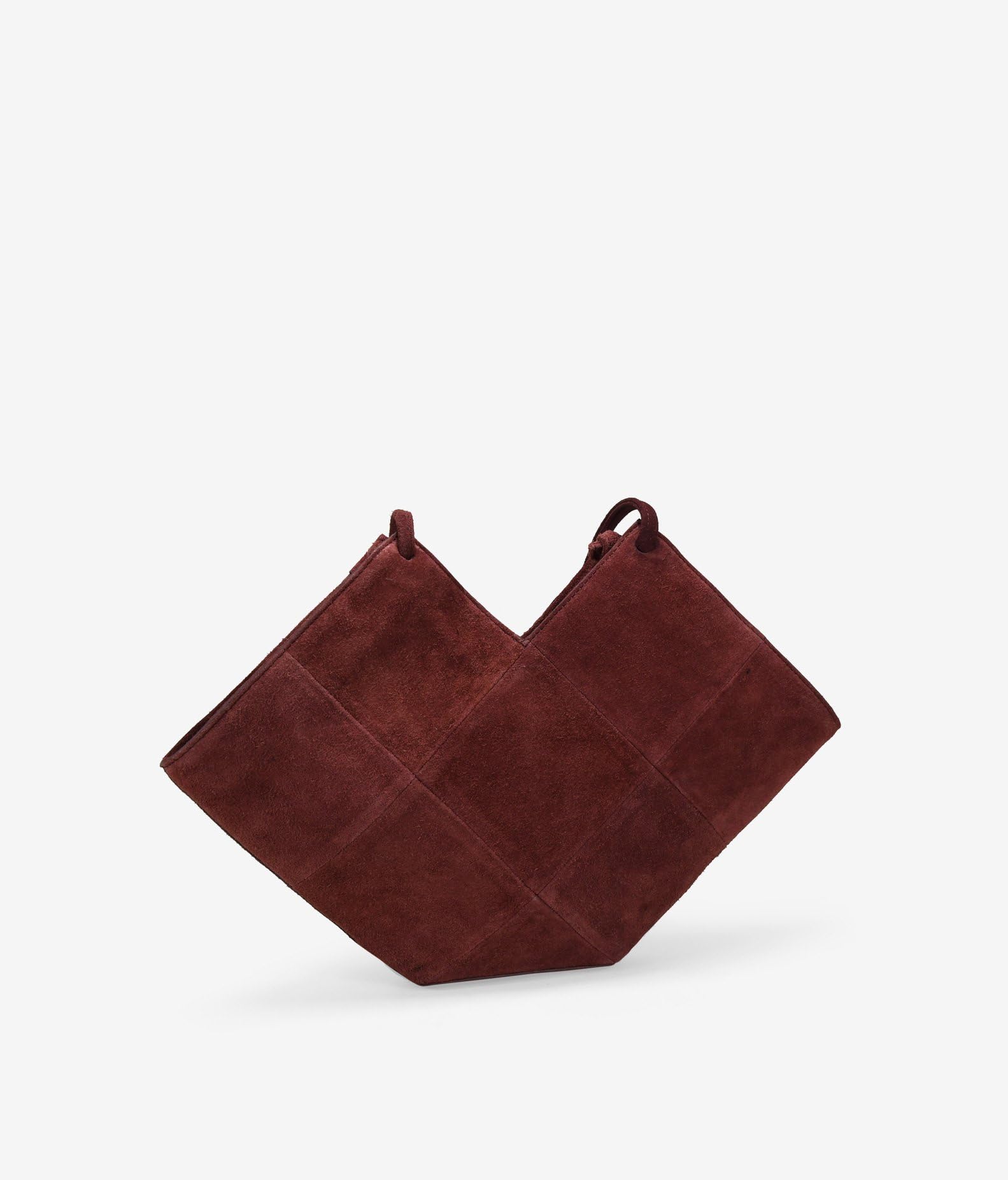 BOSANOVA Bolso de Hombro pequeño para Mujer en Serraje Piel con Cortes Triangulares y Asas Finas de Colgar con Nudos Regulables. Cierre con imán. Burdeos U