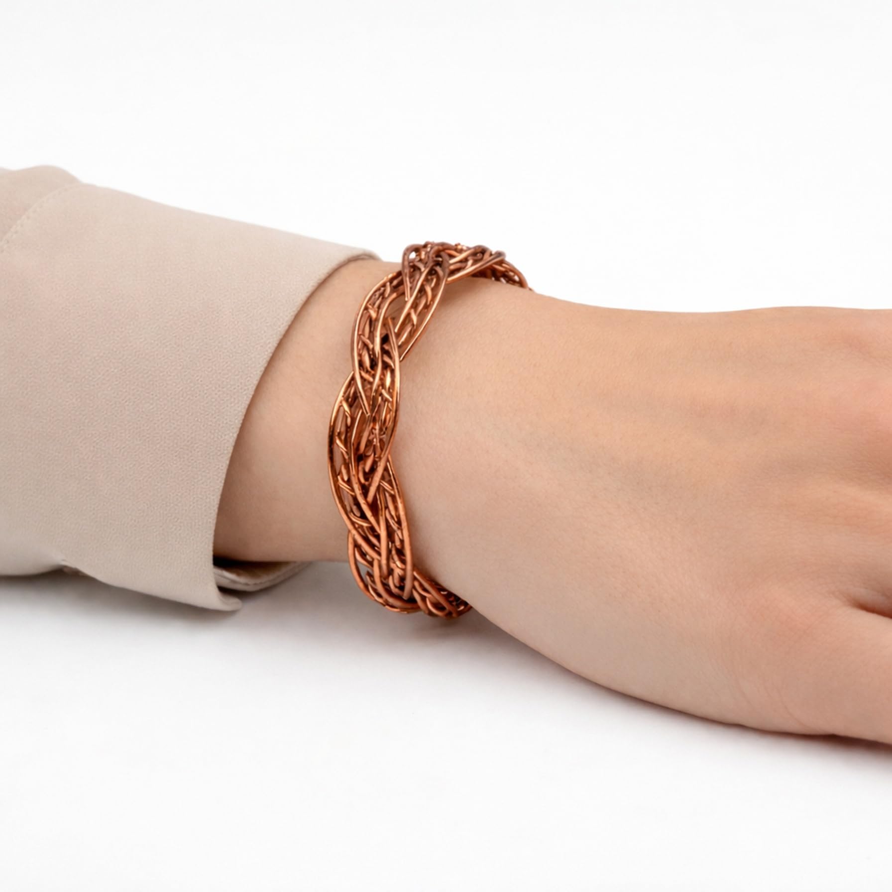 Handmade Pure Copper Magnetic Braided Bracelet for Women | Adjustable Open Cuff Kara | Twisted Woven Design Bangle | Traditional Ayurvedic Wellness Jewelry | Gift for Her (1 Piece Only)-image-4
