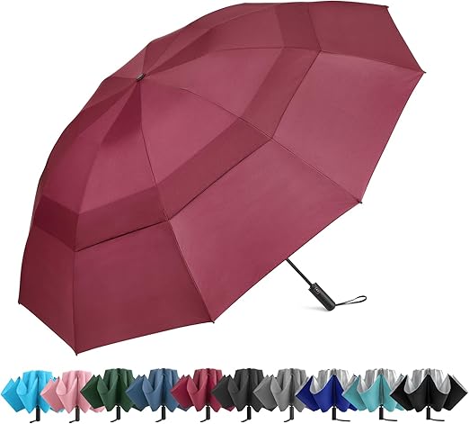 G4Free 42 Inch Inverted Compact Golf Umbrella for Rain Reverse Travel Umbrella 10 Ribs Windproof Portable Double Canopy Automatic Open Close for Women(Burgendy)