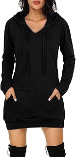 Moletom feminino com capuz, vestido de quadril, moletom de manga comprida, pulôver de manga comprida, blusa de moletom de cor lisa