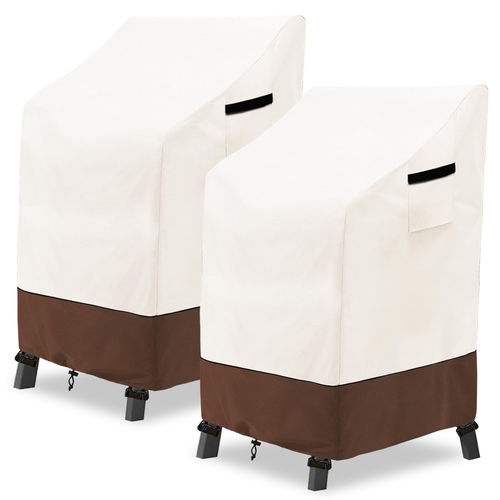 Stackable Patio Chair Covers Waterproof Patio Furniture Covers, 28 W x 36 D x 47 H InchesFits for 4-6 Stackable Dining Chairs 2 Pack (Beige &amp; Brown)