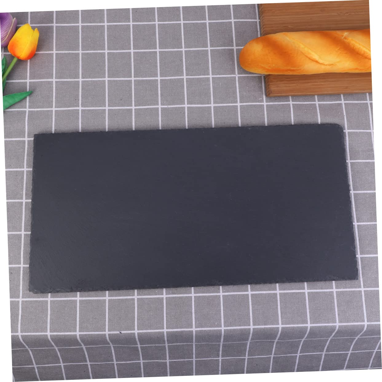 TOPBATHY Plato Rectangular de Piedra Natural 40x20cm para Servir | Bandeja para Fruta y Sushi, Formato Largo, Almacenamiento Sencillo, Acabado Atractivo