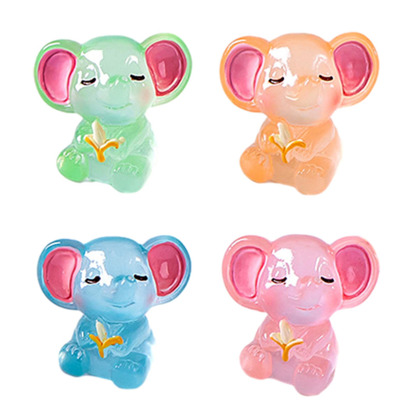 Bhfyob As Pictures Shown 4Pcs Elephants Resin Miniatures Elephant Glowing At Night Fairy Garden Decoration Figurines Desk