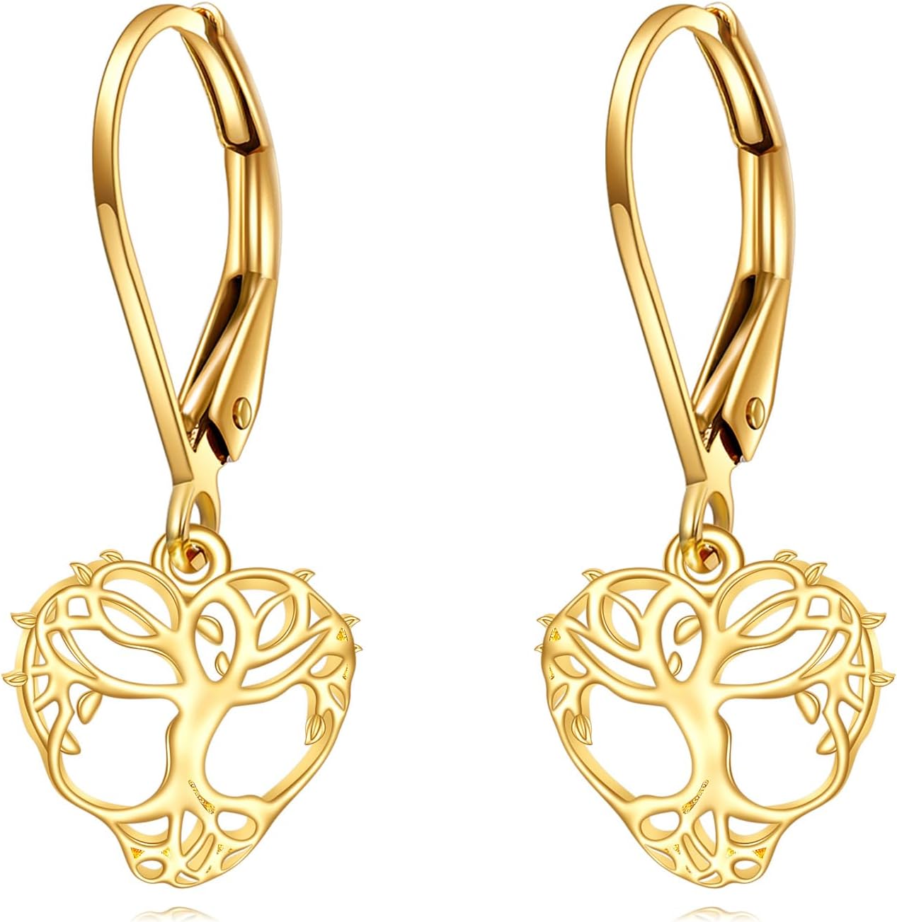 DOVRAN 14K Solid Gold Heart Earrings for Women Gold Filigree Dangle Earrings Jewelry Gift for Women