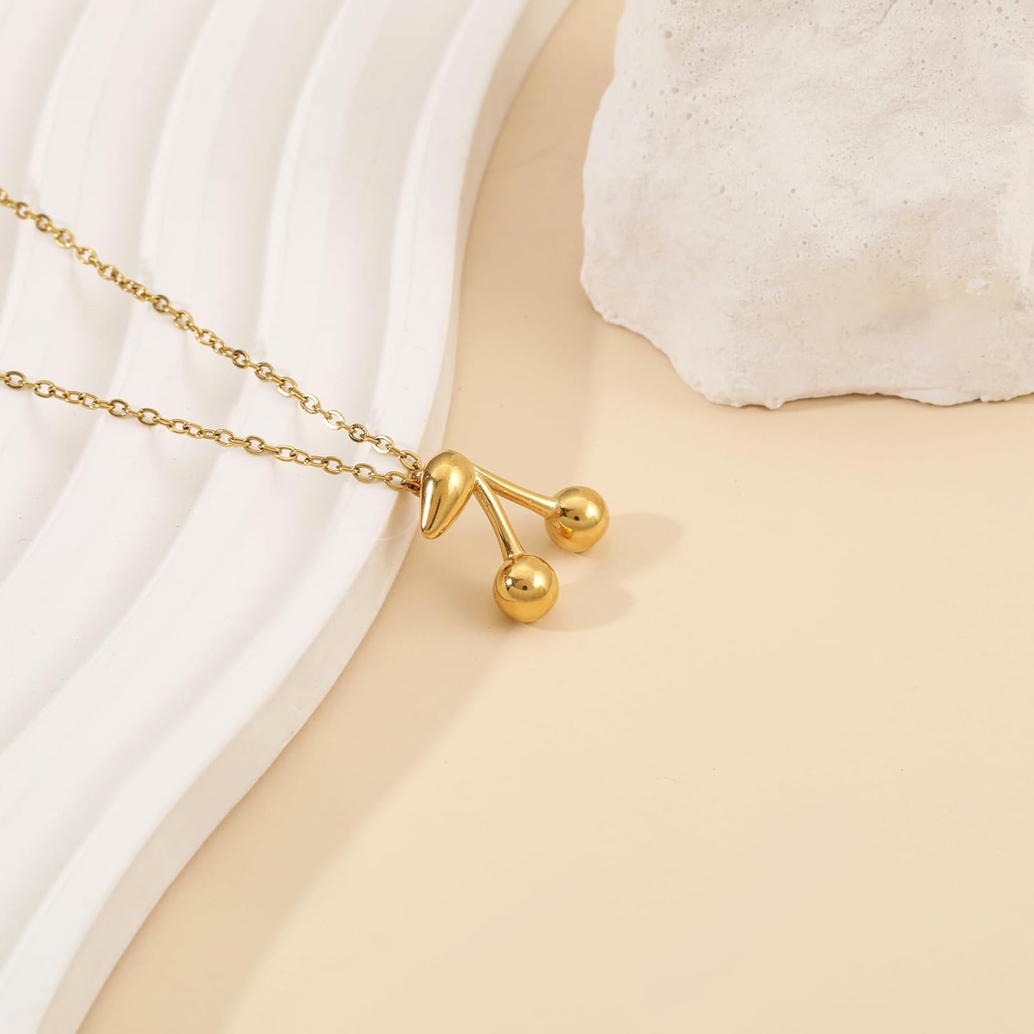Gold Cherry Necklace for Women Dainty Cute Elegant Fruit Pendant Necklace 18K Gold Plated Trendy Fashion Charm Jewelry Gifts - Image 4