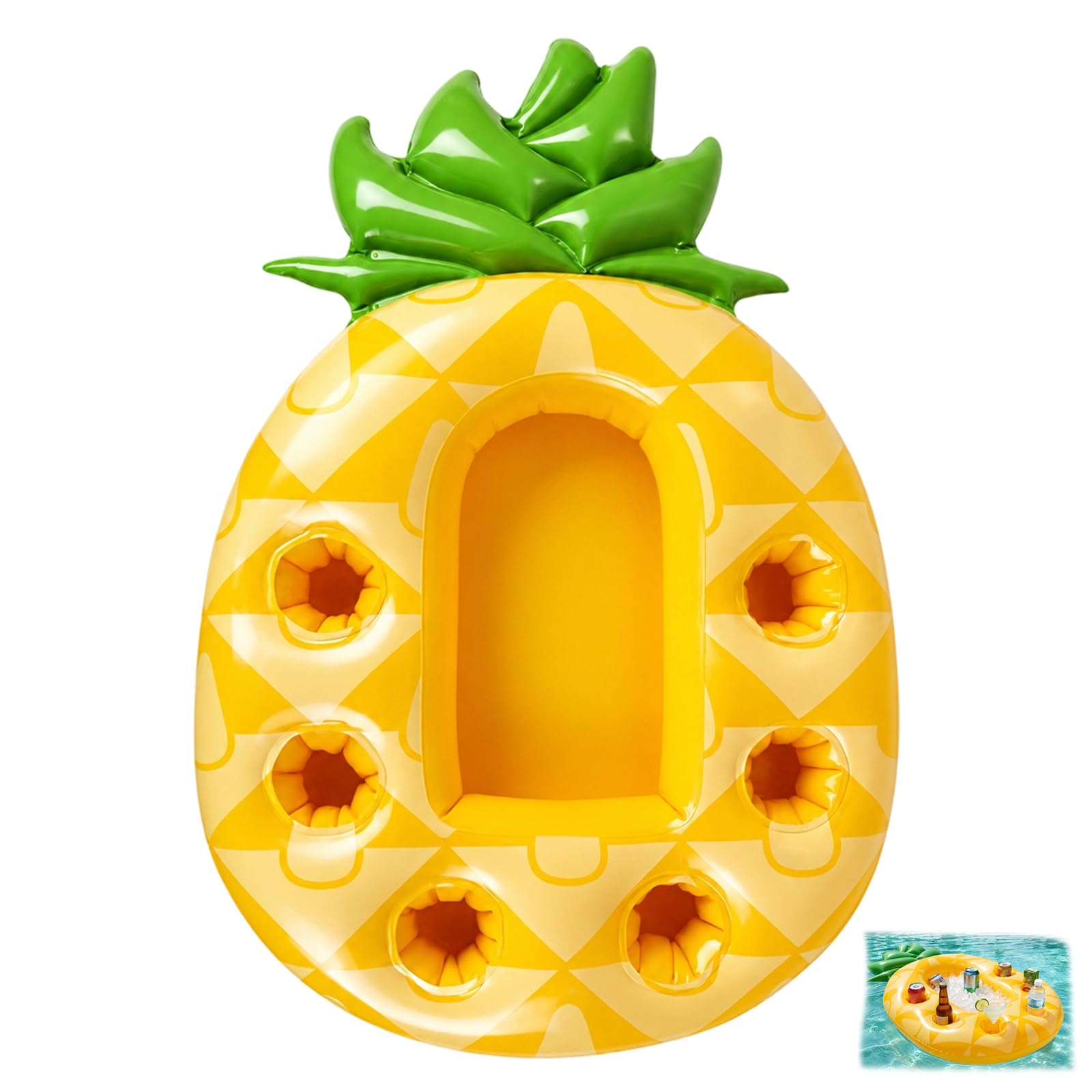 Pineapple Inflatable Drinks Holder, Pool Drinks Holder & Floating Bar, Cup Holder with 7 Holes for Drinks and Ice, Summer Pool Party Decorations