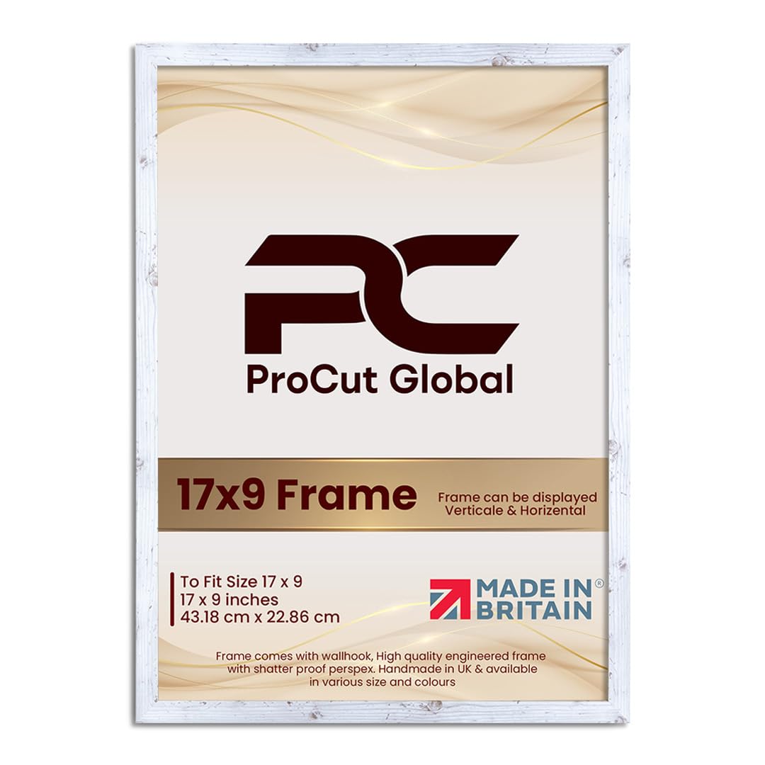 Procut Global 17X9 White Rustic Picture Frames - Modern Wooden Photo Frame with Shatterproof Perspex for Wall or Tabletop - Perfect for Posters, Certificates, Prints - Sizes & Colors Available