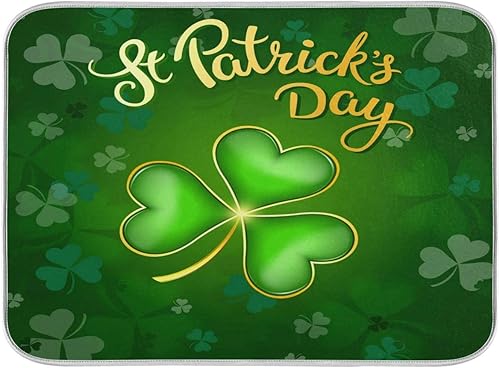 Tapete de secado de platos de trébol verde de 18 x 24 pulgadas para cocina, trébol de la suerte, día de San Patricio, tapete escurridor de platos,