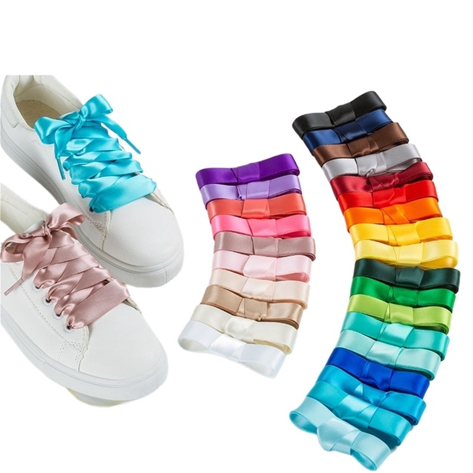 10 pares de cordones satén seda 2 cm ancho, planos, for botas y zapatillas deporte mujer Para Sneaker