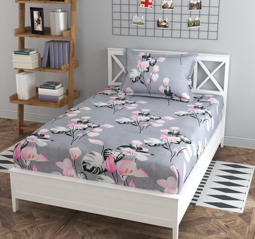 Image of Prime Collection 180 TC Cotton-Blend Single Size(90x60) Inch 1 Bedsheet with 1 Pillow Covers Single Bedsheet for Single Bed (Silver)