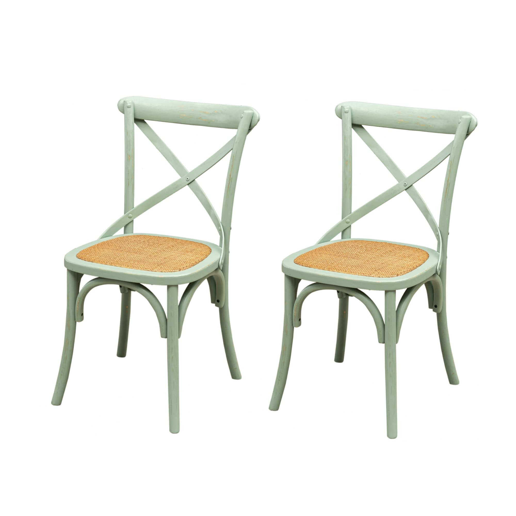 Biscottini Pack de 2 Sillas de Comedor Ratan 86x42x46 cm - Sillas Comedor Madera - Sillas Cocina Vintage - Silla Comedor Muebles Rusticos, Azul Claro