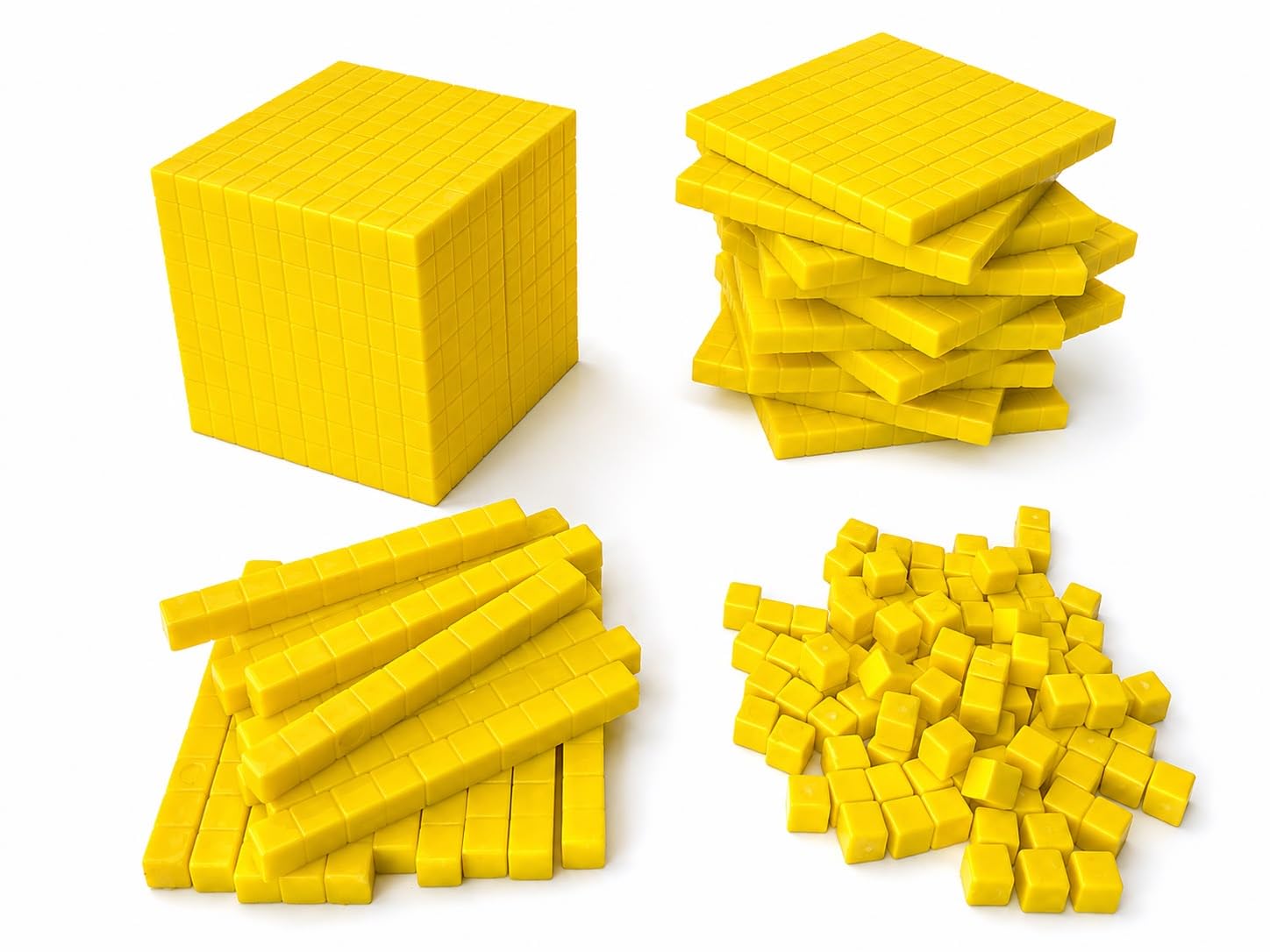 dienes Blocks | Base Ten Blocks Yellow | 131 PCS Place Value Math Learning Kit with Unit Cubes, Tens Rods, Hundreds Flats & Thousand Cube | Educational Manipulative Set-image-40