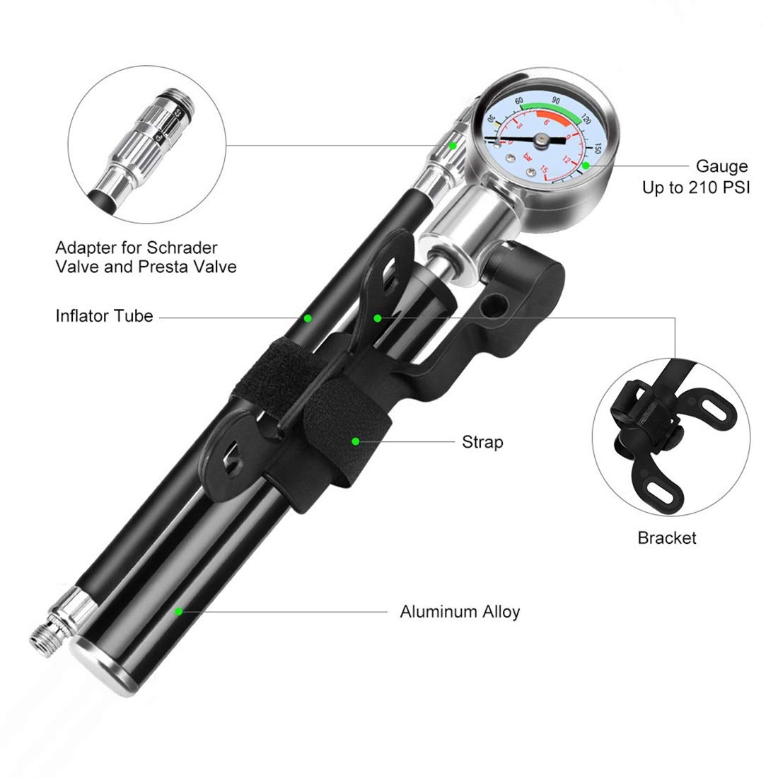 Pompa di Bicicletta Bicicletta Pompa ad Alta Pressione di gonfiaggio Gauge Handheld Bicicletta di Alta qualità Durevole e Pratico