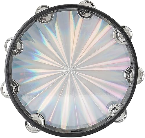 Miniatura 3 de Musfunny Pandereta Radiante de 10 pulgadas para Adultos Cascabeles de 2 Filas Panderetas Reflectantes Tambor de Mano Instrumento Musical para