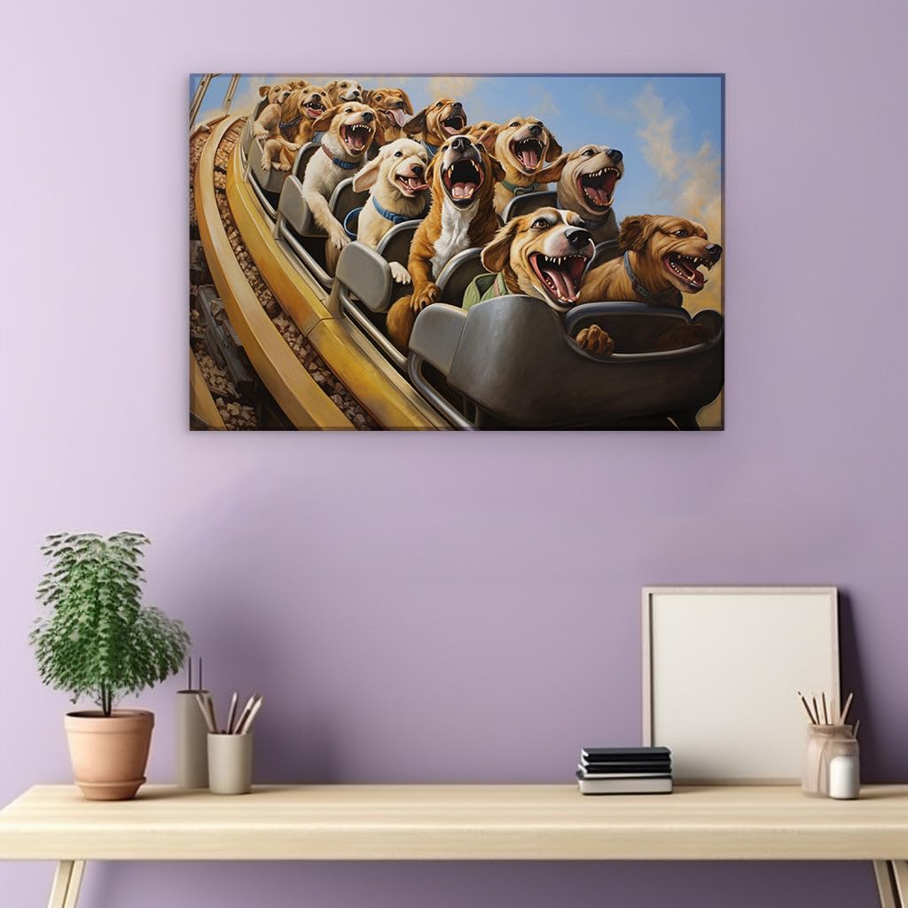 Canvas for Living room. Wild Canine Adventure: Dogs Take On The Thrill Of A Roller Coaster Ride, 27 x 18 inch Canvas Wall Art - Nature Home Decor - 69x46 cm (27x18 inch)