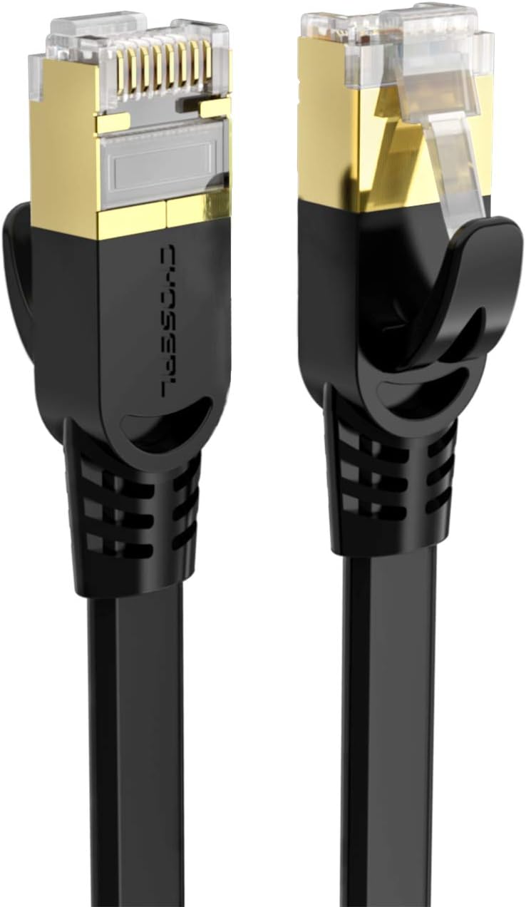 Choseal Cat 7 Ethernet Cable 10ft- Flat Cat-7 Cable Internet Network Computer Patch Cord -High Speed with RJ45 Gold Plated for Router, ps4,Xbox- 10 Foot