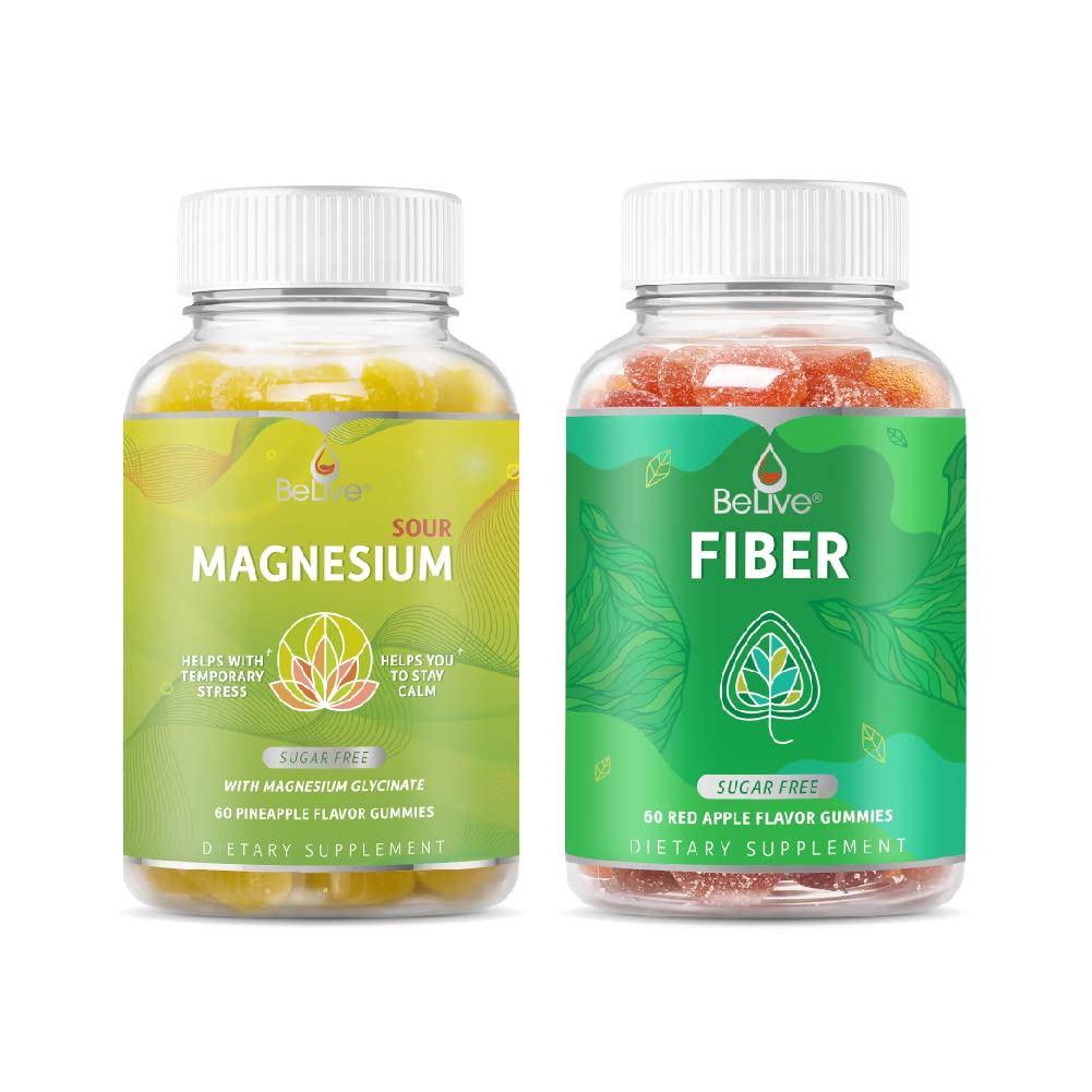 Buy BeLive Fiber Prebiotic SugarFree Gummies with Inulin, Digestive Support (60 ct)+ Magnesium