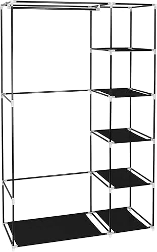 Vista 78 de 67" Portable Wardrobe Closet, Wardrobe Closet for Hanging Clothes with 2 Hanging Rods, 12 Clothes Storage Organizer Shelves, Non-Woven Fabric Grey