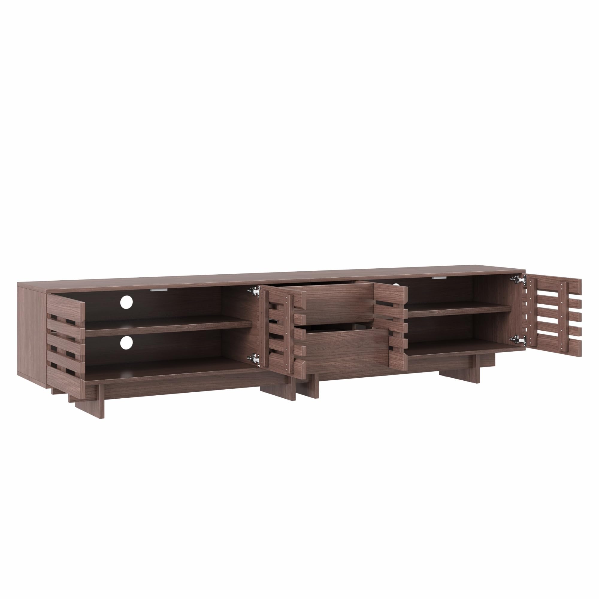 Armario para TV de 200 cm hasta 80 pulgadas, color nogal | 2 cajones, mueble bajo para TV de pie, con 6 compartimentos de almacenamiento, gestión de cables