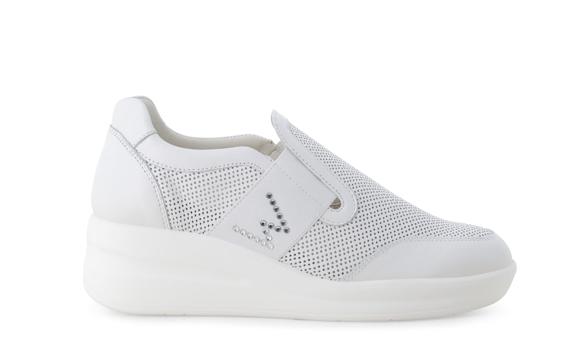 Baskets slip-on Melluso d'exception en cuir perforé et strass précieux