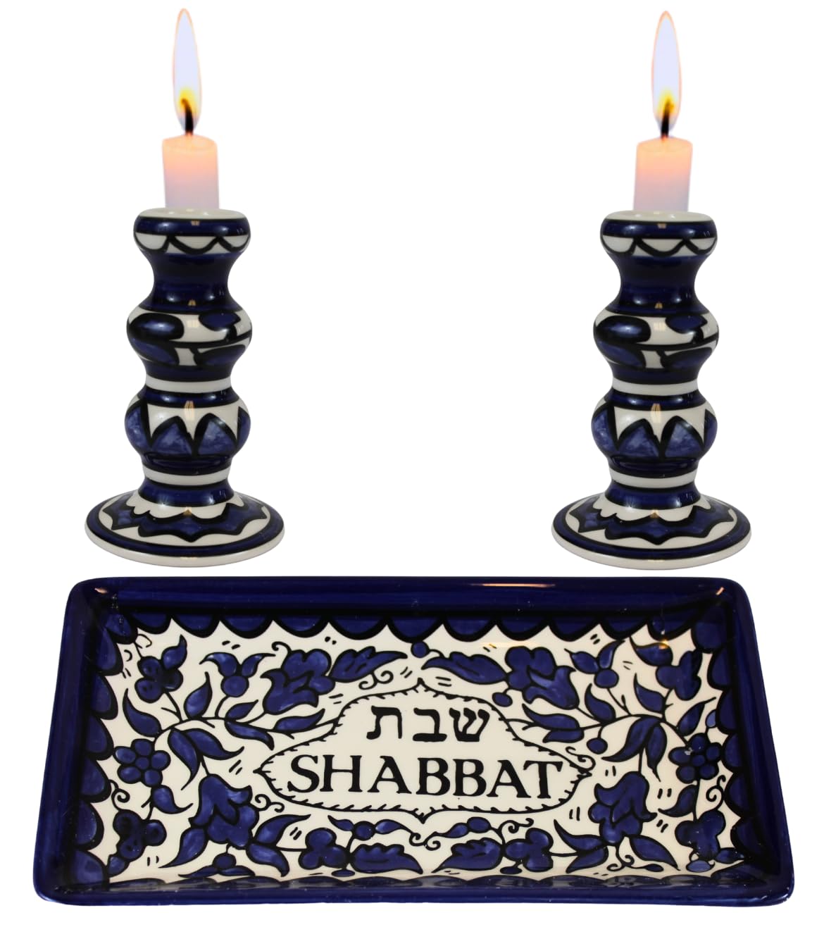 Holy Land Market Shabbat Kerzenständer Set Keramik Blau Kerzenhalter