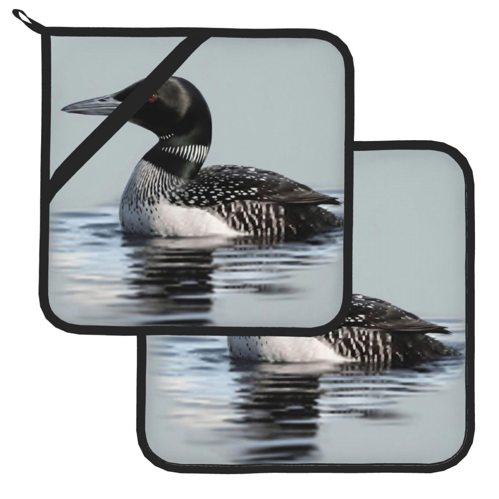 Pot Holder Set of 2 Heat Resistant Potholders Loon Nature Bird Pot Holders Non Slip Kitchen Trivets Cooking Hot Potholder Washable Oven Mitts Oven Hot Pads for Kitchen Baking BBQ