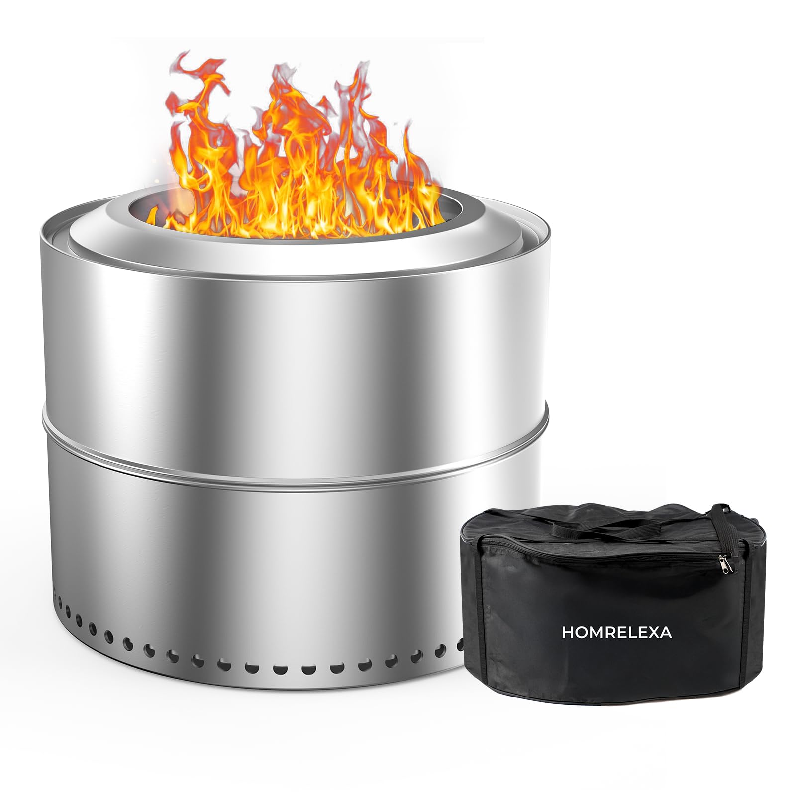 HOMRELEXA 20 inch Smokeless Fire Pit, Outdoor Stainless Steel