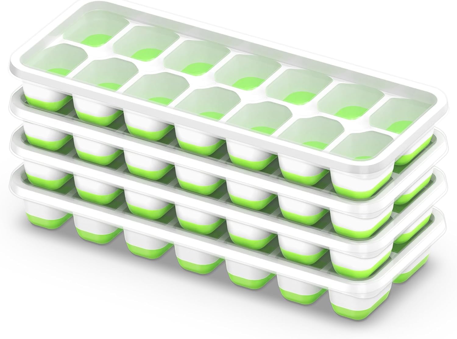 Ice Cube Tray with Lids, 4 Pack Stackable Plastic & Silicone Trays, Removable Lids, 30cm x 20cm