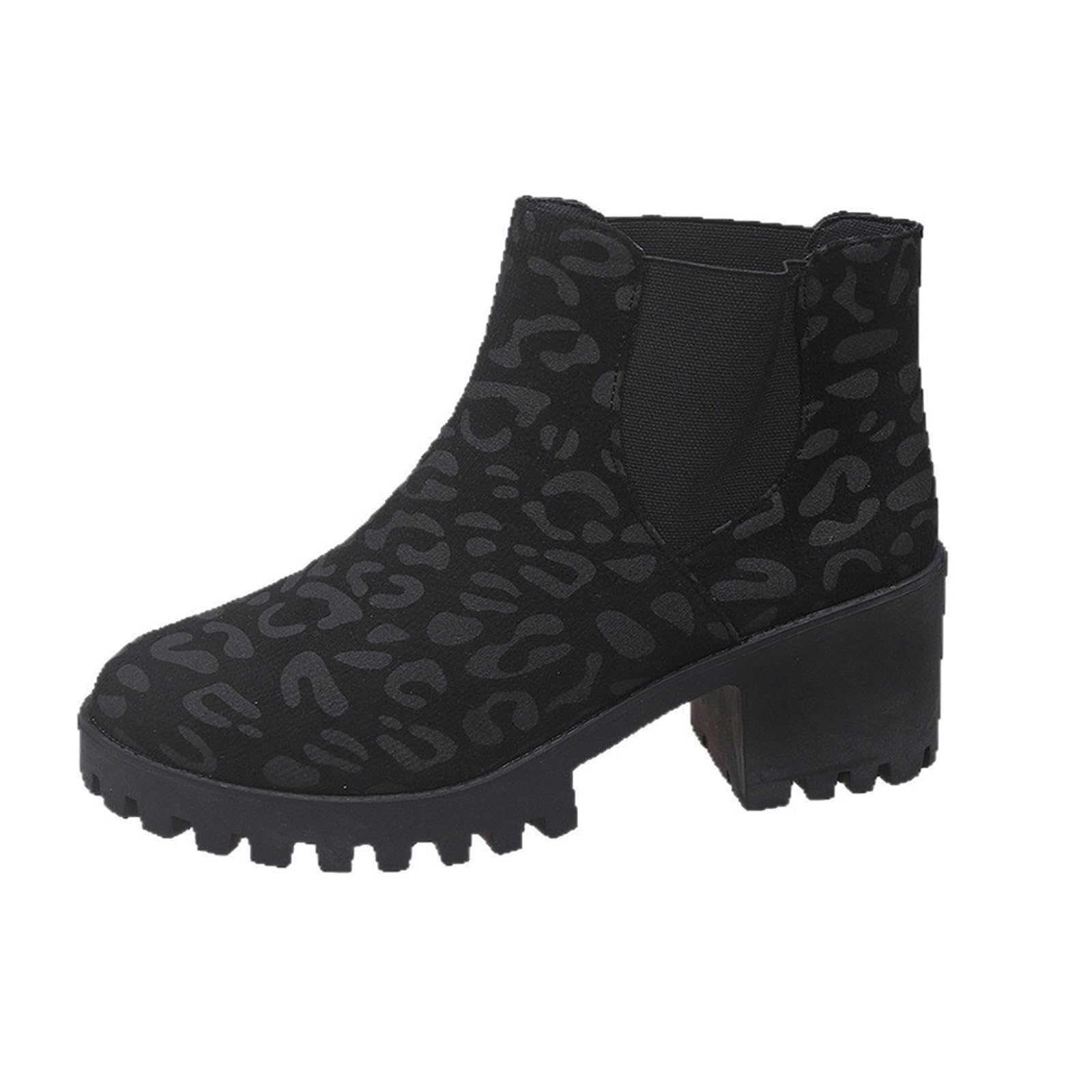 Womens Fashionable Chelsea Boots Casual Comfortable Ankle Boots Suede Leopard Print Chunky Trendy Shoes for Fall Winter