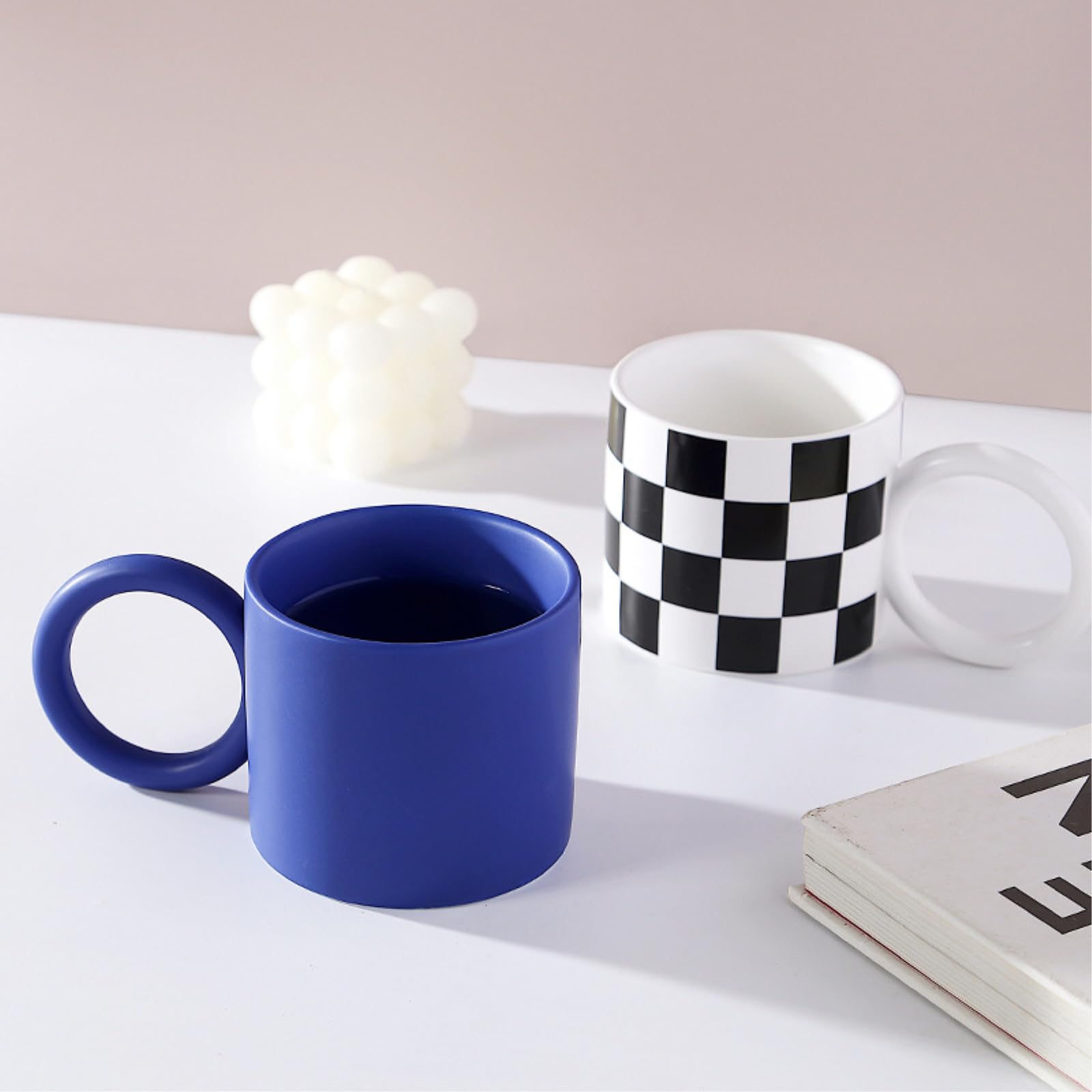 Taza de desayuno de avena simple de 350 ml, taza de cerámica de oreja grande, azul, 401-500 ml