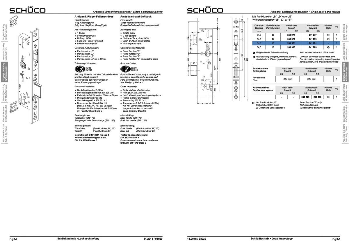 Schüco Serrure anti-panique Fkt E 241981
