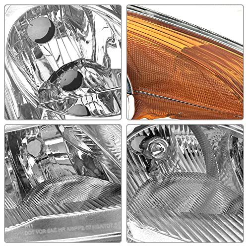 Adcarlights Headlight Assembly Compatible With 2007-2009 Nissan Altima 4Dr Sedan Clear Lens Chrome Housing With Amber Reflector Headlamp Replacement Left And Right #TOP6