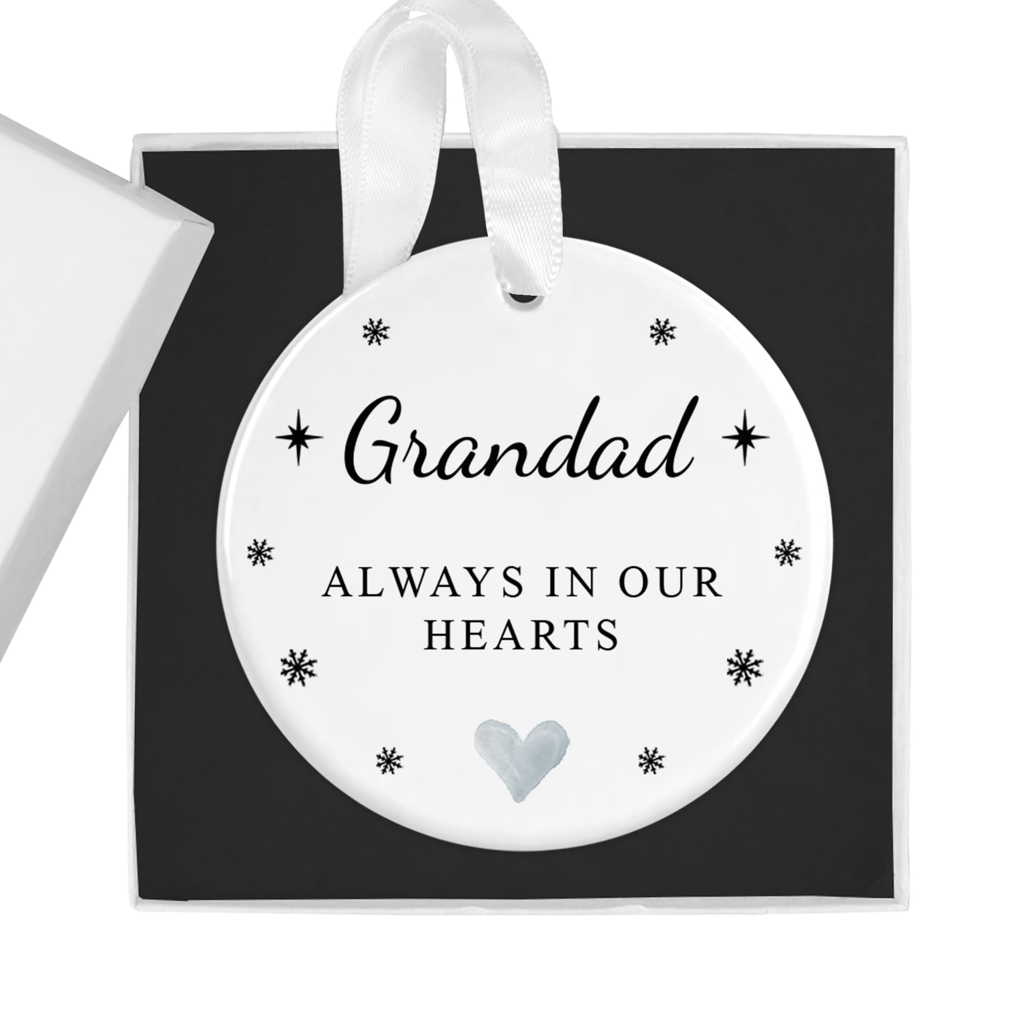 Personalised Memorial Christmas Bauble for Grandad - Ceramic Remembrance Ornament - Always in Our Hearts Xmas Tree Decoration - Custom Hanging Keepsake - Elegant Grave Ornament Gift