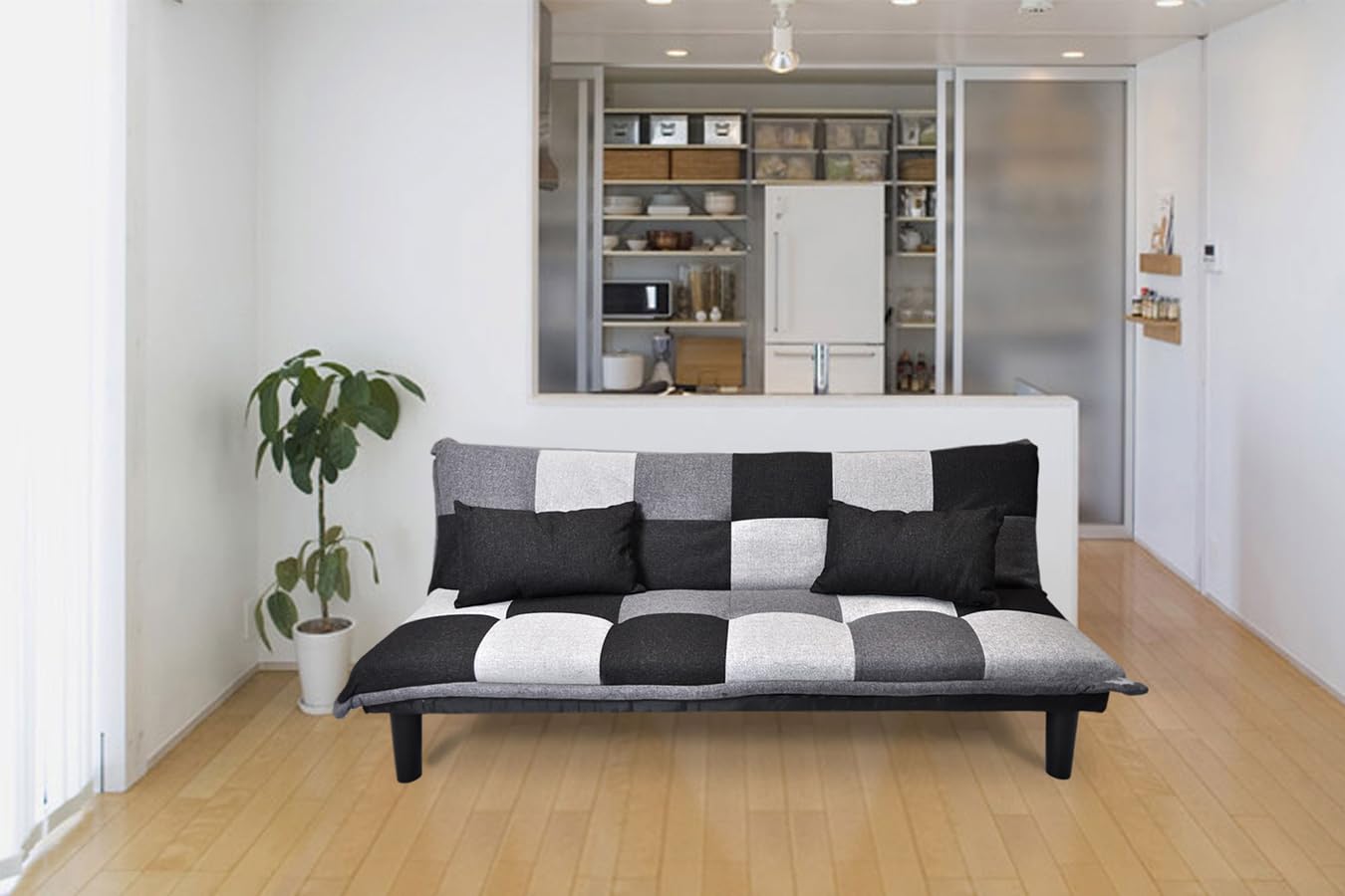SAMIRA Divano letto clic clac in tessuto grigio scuro - nero - grigio chiaro - Divanetto mod. Russell