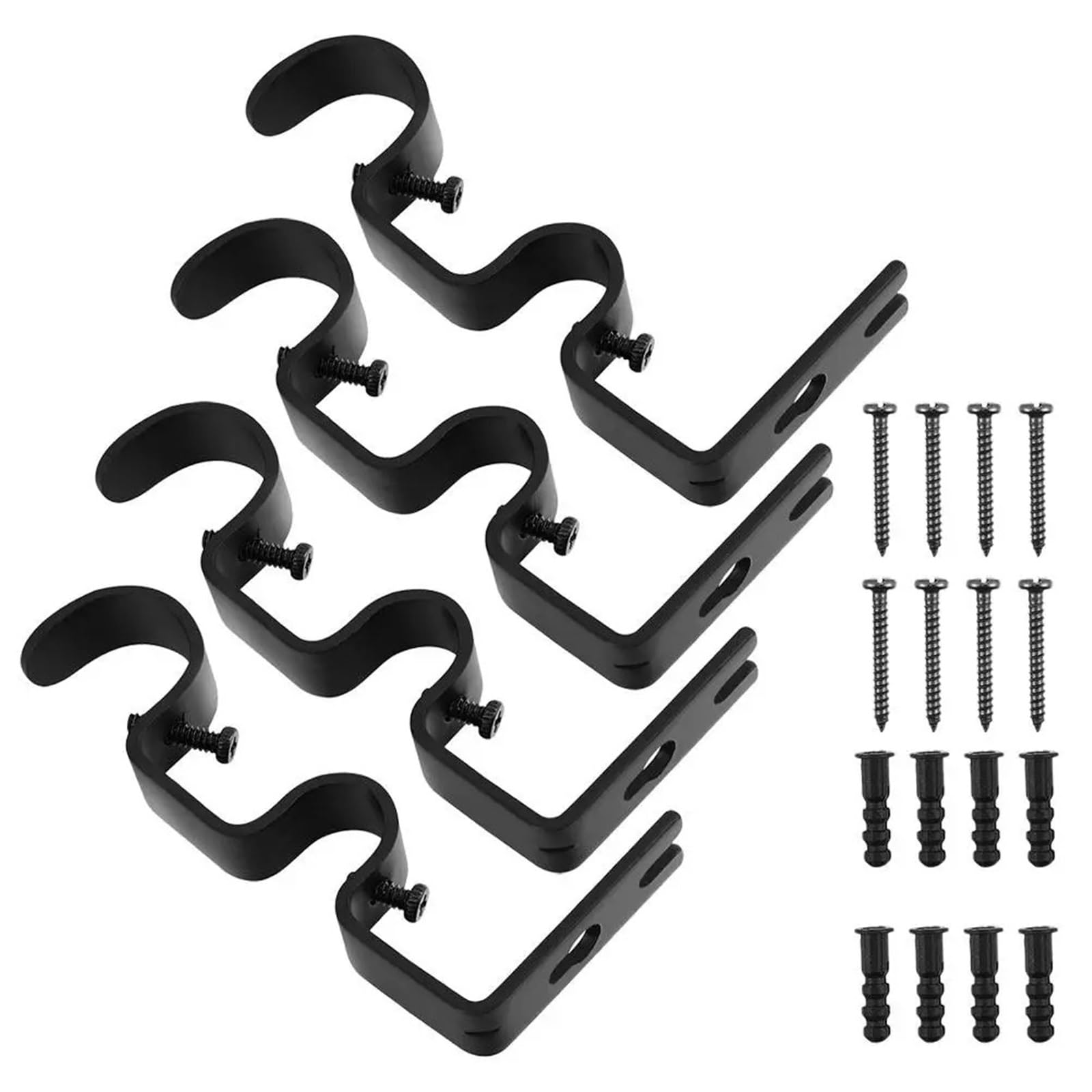Lot de 4 supports de tringle à rideaux robustes en fer épais pour fenêtre, salle de bain, balcon, cuisine