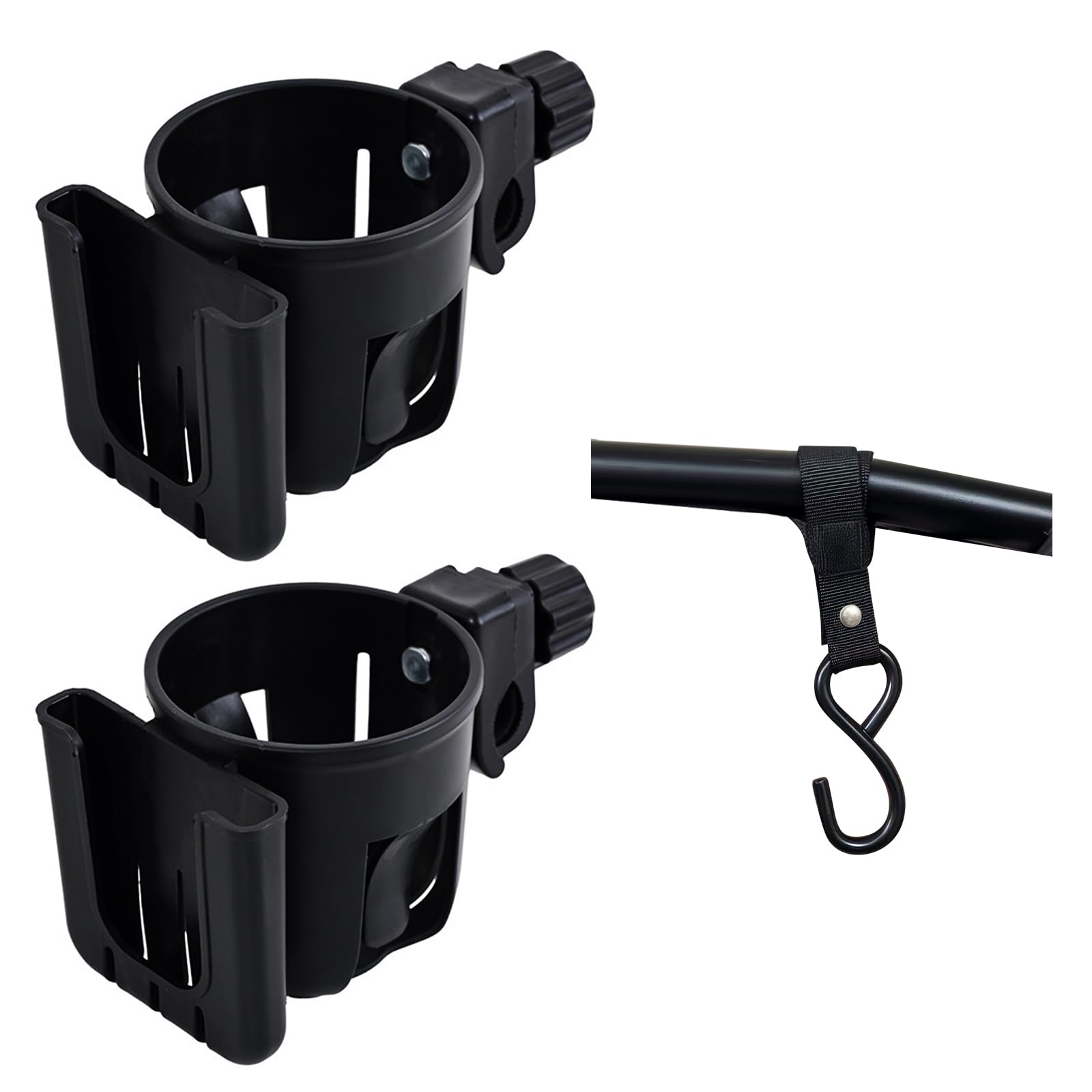 2pcs portavasos Carrito Bebe con 1 Gancho, portavasos Giratorio 360°, portavaso Universal para cochecitos, Apto para sillas de Ruedas, cochecitos, Bicicletas y portavaso de café