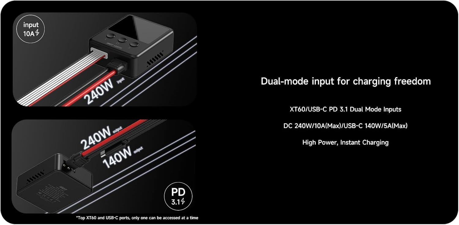 ISDT 608PD Lipo Akku Ladegerät DC 6S/240W/10A USB C 100W/5A für RC-Akkus Balance Ladegerät für Life/Lilon/LiPo/LiHV (1-6S),NiMH(1-16S),Pb (1-12S) Batterien