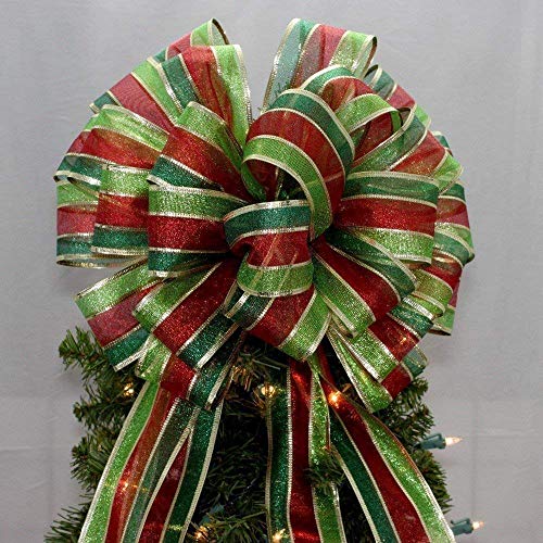 Amazon Com Metallic Stripe Christmas Tree Topper Bow Handmade