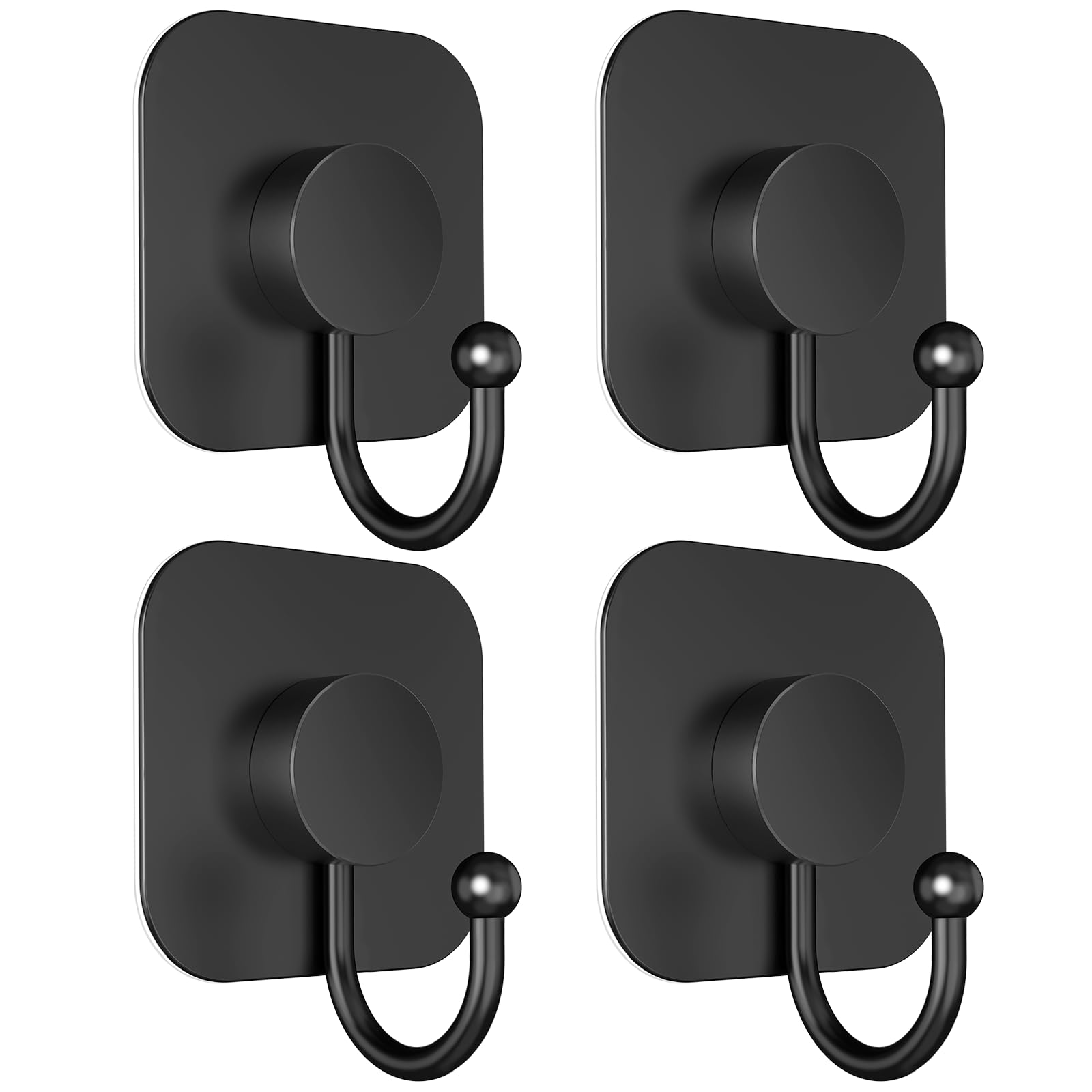 Aikzik Self Adhesive Hooks Heavy Duty 4 Pack – Sticky Wall Hooks for Towel, Coat & Robe, Large Stainless Steel Sticky Coat Hooks for Bathroom, Kitchen & Door, Hanging Towels Wall Hooks (Black)