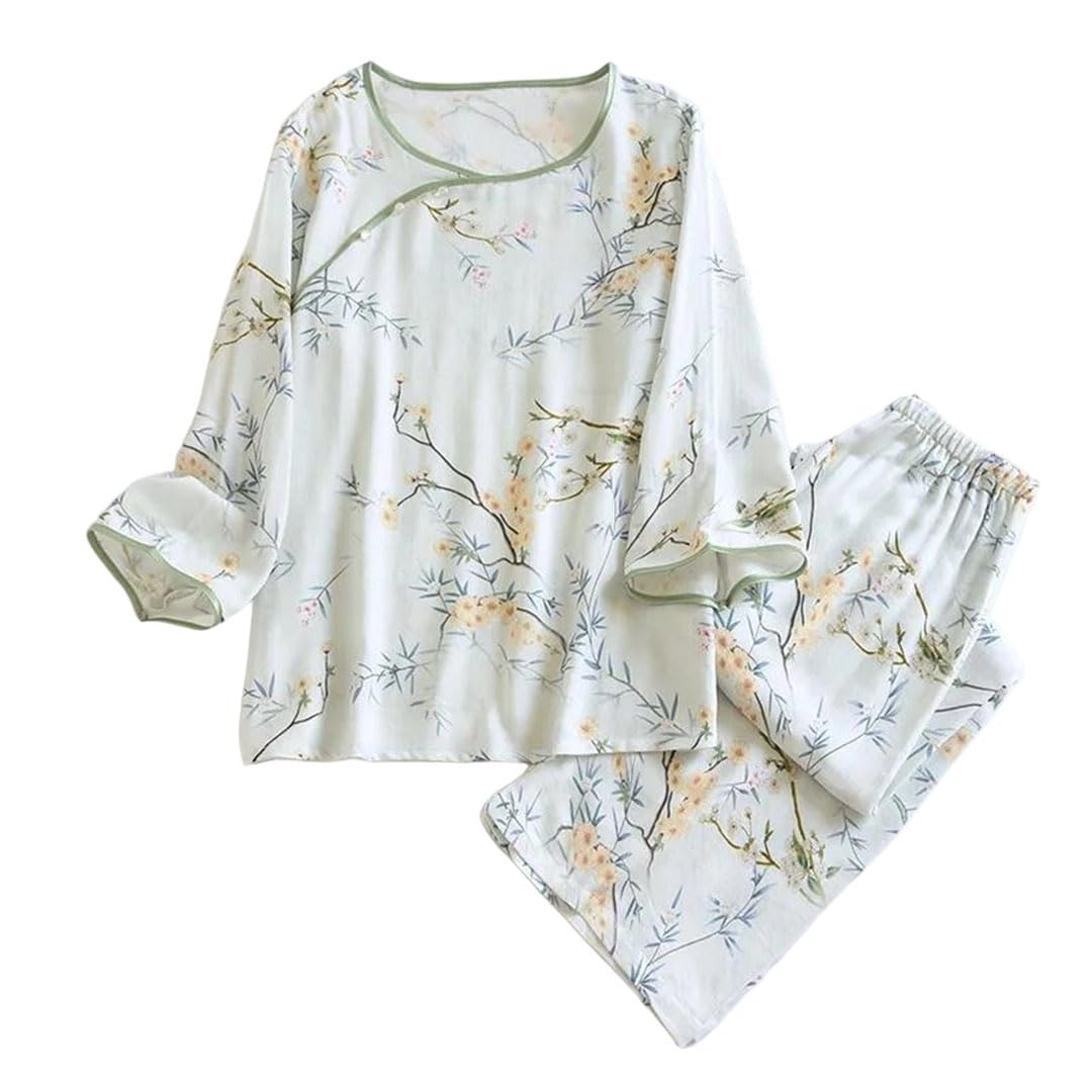 Conjunto de pijama de viscosa de satén para mujer, pantalones suaves de manga larga, ropa de casa de dos piezas