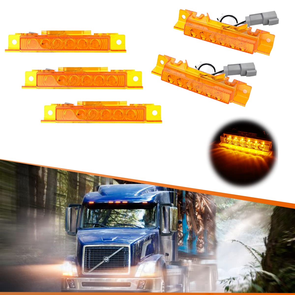 volvo ルーフマーカーランプ　full SET アンバー Amazon.com: ADIIL 5PCS Amber 6LED Cab Roof Top Clearance Light