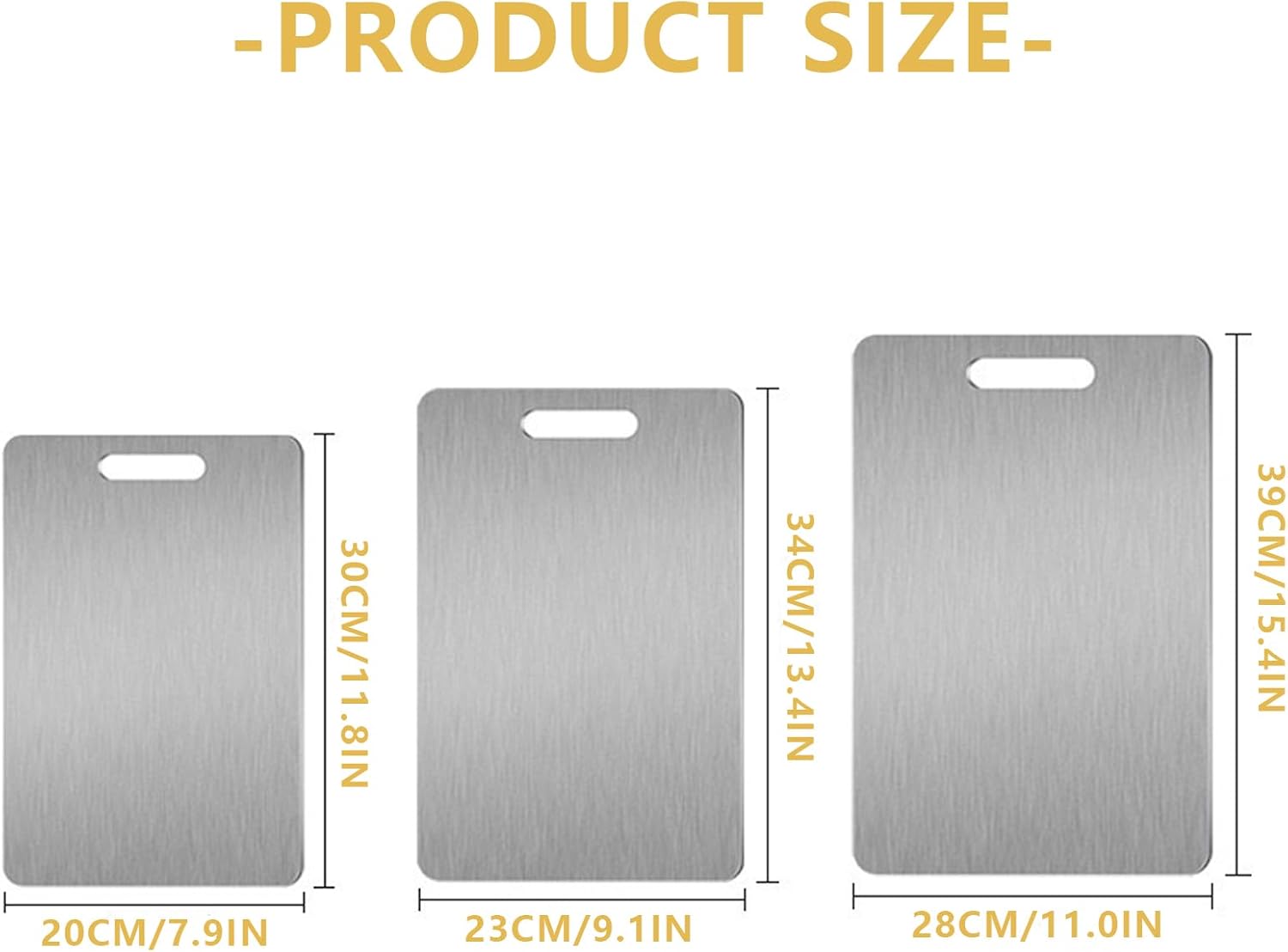 Titanium Cutting Board, Set of 3 Titanium Cutting Boards for Kitchen, Double Sided Titanium Cutting Mat, Non Stick Stainless Steel Cutting Board for Meat, Bread, Vegetable, Fruit