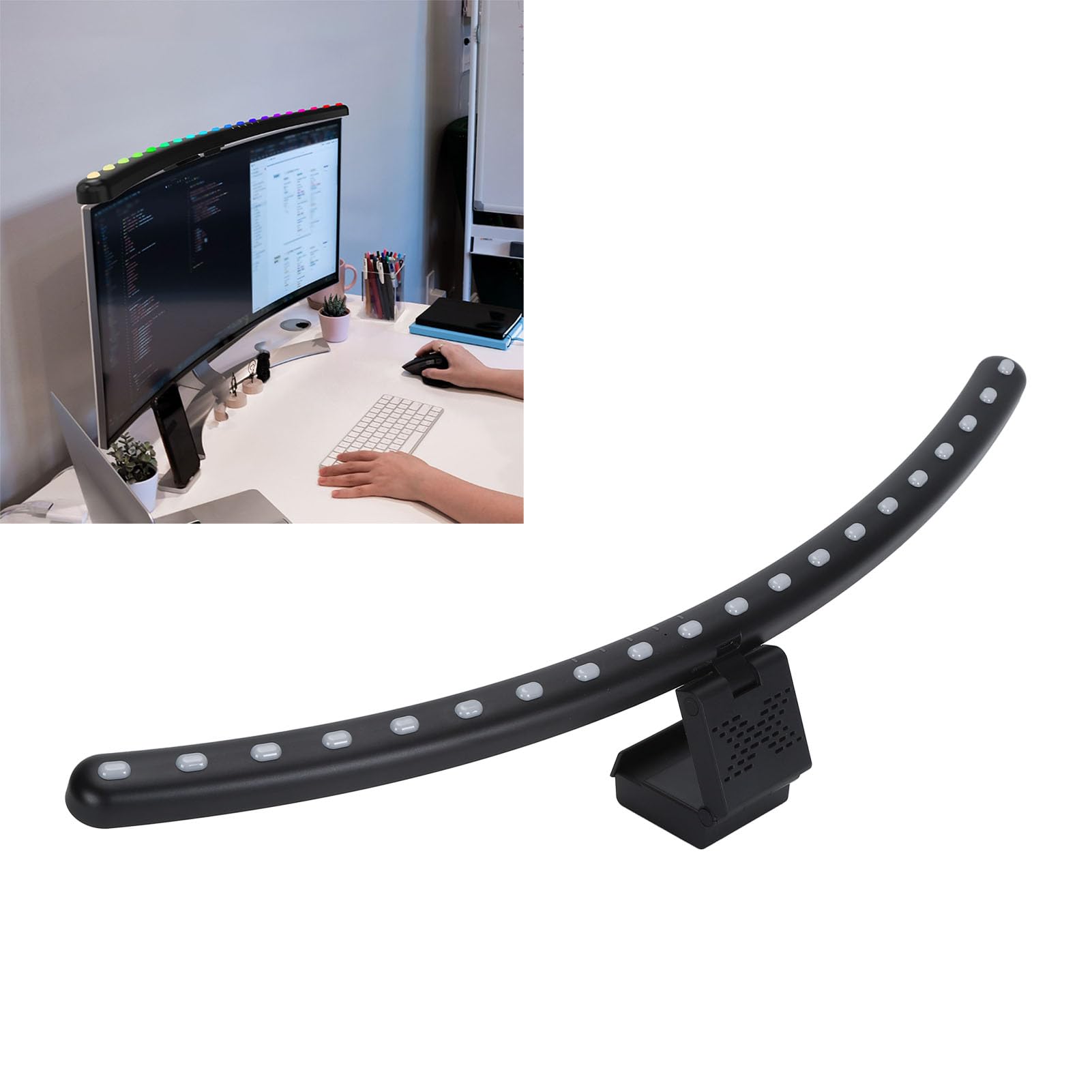 Barre Lumineuse pour Moniteur LED, écran incurvé Bloquant la Lumière Bleue avec Angles Réglables avec 3 Températures de Couleur, Gradation Continue et Mode Minuterie d'une Heure,