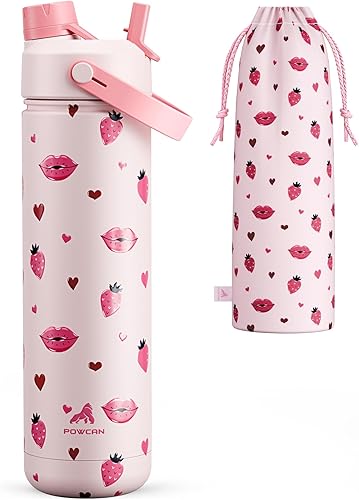 Miniatura 25 de POWCAN - Botella de agua térmica 2 en 1, sorbete y tapa con boquilla, antifugas, acero inoxidable sin BPA, apta portavasos automóvil, bebida fría 24