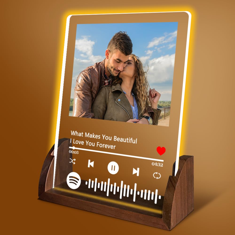 Harindiver Personalized Night Light with Spotify Plaque,Customized Gifts with Photos for Boyfriend Girlfriend,Customized Anniversary Memorial Christmas Birthday Gifts for Couples Her Him (Style 1)