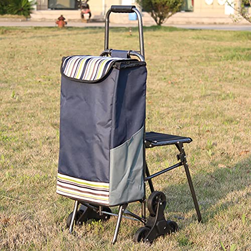 Carrello pieghevole resistente con 6 ruote, telaio in acciaio, capacità di stoccaggio, sedile rimovibile per salire le scale, perfetto per mercati, shopping e uso all'aperto