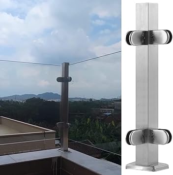 Glass Balustrade Railing Post Glass Railing Post Deck Fence Banister Column for 10/12 mm Thick Panel, Stairs Balustrade Spigots Clamps, Silver Stainless Steel  Color Corner Post , Size 65cm/25.6i